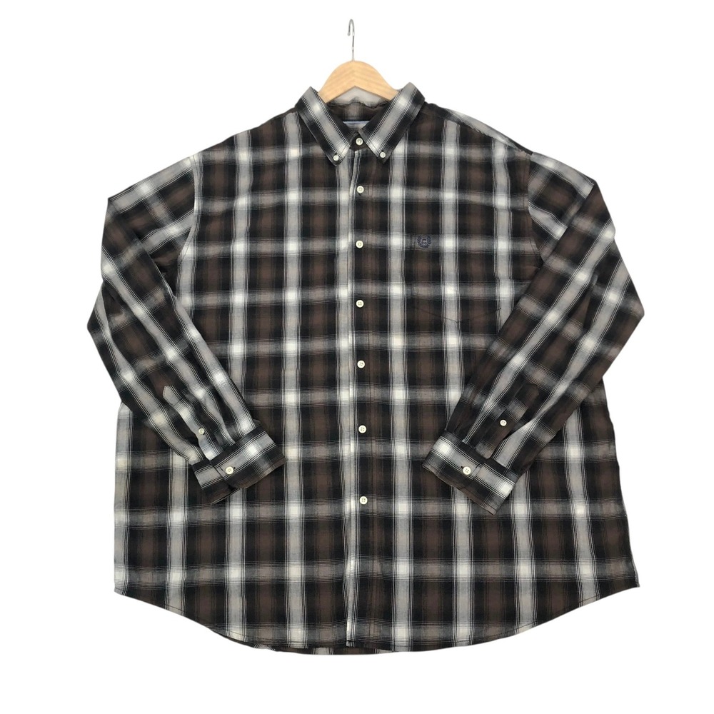 Chaps Mens 3XB Big & Tall Plaid Button Up Shirt Easy Care Long Sleeve Brown
